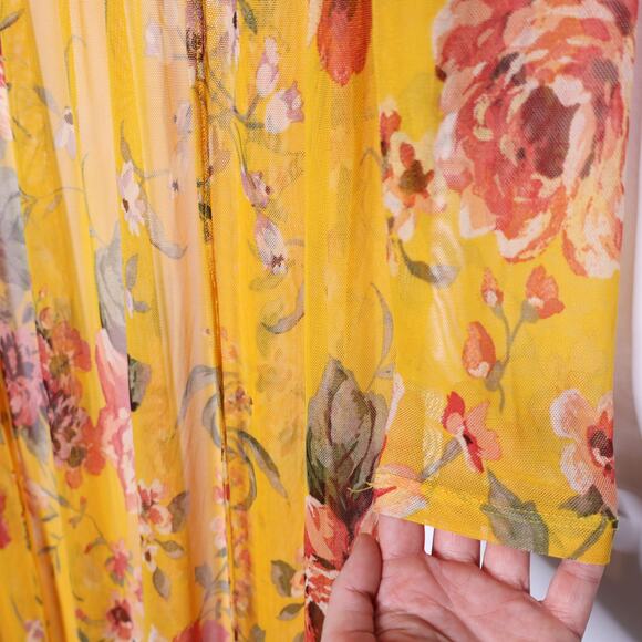 DAYTRIP Floral Print Duster Kimono Yellow Multicolor Mesh Casual Women's M - Picture 6 of 13